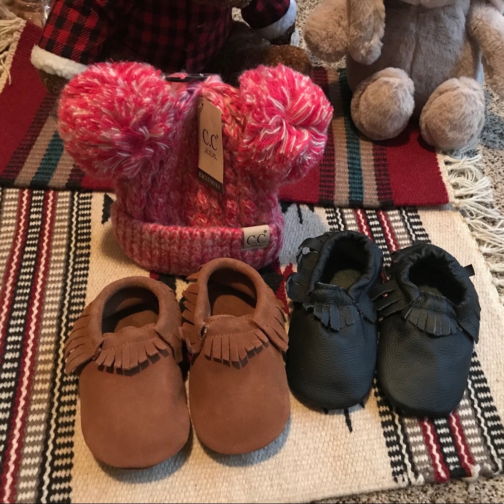 Toddler genuine leather moccasins, kids slippers